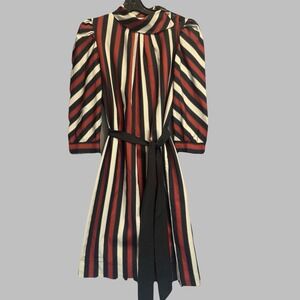 VTG 70s Act 1 New York Belted‎ Midi Dress Vertical Striped Retro True Vintage